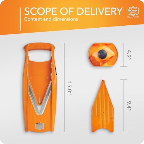Börner Mandoline Slicer V5 (Basic Set) • Vegetable V-Slicer for Slices in 4 Thickness Settings • Stainless Steel V-Blade • Adjustable Kitchen Slicer for Vegetables & Fruits • Color: Orange