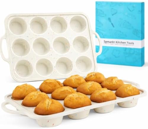 2-Pack 12-Cup Silicone Cupcake Pan, Nonstick Flexible Muffin Pan, Dishwasher Safe Muffin Tray with Handles, Seamless Silicone Muffin Tin for Baking Egg Bites & Cupcakes
