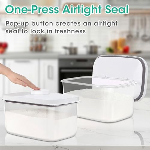 Large Bread Box with Easy-Carrying Handles for Kitchen Countertop, 6.5 Qt Rice Flour Container with Pop Up Lid & Hanging Hooks for Cleaner Use, Airtight Food Storage Bin for Kitchen Organization