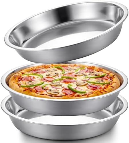 3 Pcs Deep Stainless Steel Pie Pan Set - Thickened Metal Baking Pans for Oven, Rust Proof Pie Plates for Kitchen (11 Inches,Larger Size)