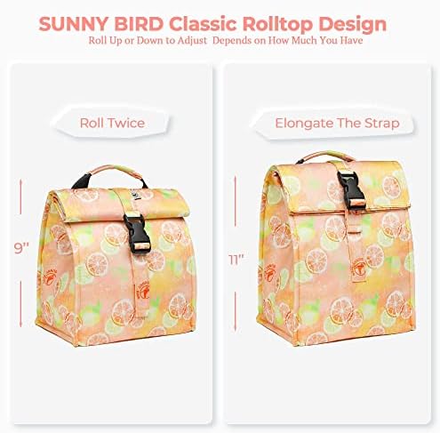 SUNNY BIRD Insulated Lunch Bag Rolltop Lunch Box (Grapefruit Pink)