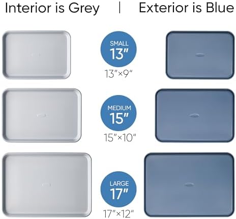 CAROTE 3-Piece Baking Sheet, Nonstick Cookie Sheets, Blue & Grey
