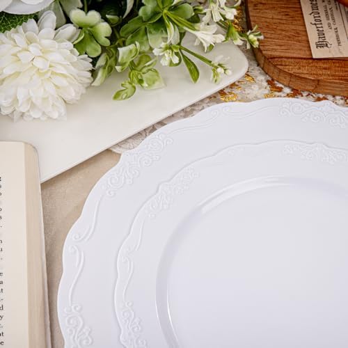 U-QE 100 Pcs White Plastic Plates, White Plates Disposable for Party