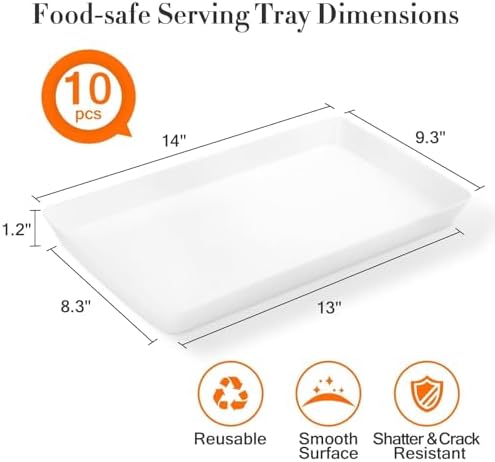 WOWBOX 10 pcs Serving Tray for Entertaining, Serving Platters for Snacks, Fruit, Cookies, Dessert, Reusable Plastic Trays for Serving Food and Pantry Organization in Kitchen & for Parties