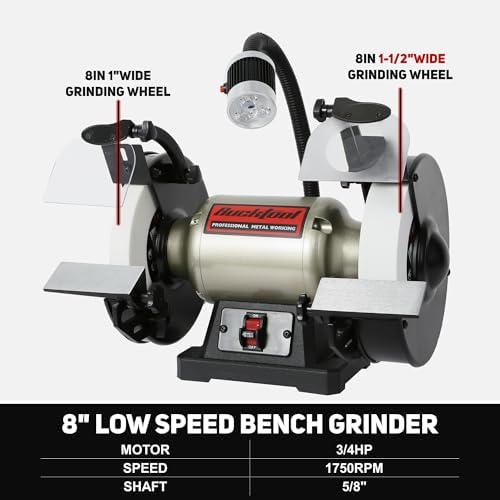BUCKTOOL 8" 3/4HP Low Speed Bench Grinder fit CBN Wheel,Wobble Free Wheels
