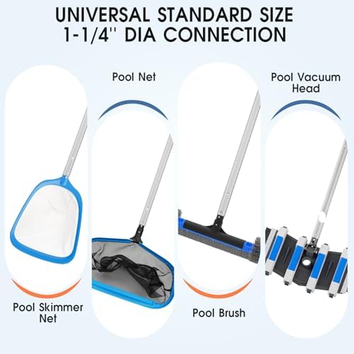 TidyMister 12 FT Heavy Duty Pool Pole with Retriever Hook, Prime Telescopic Aluminum Standard Pole for Swimming Pool Cleaning Tools Connect with Pool Net Skimmers, Brushes, Vacuum Heads