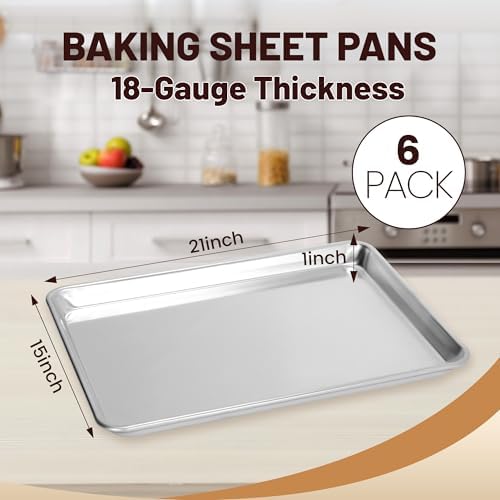 BIEAMA 6 Pack 15" x 21" Baking Sheet Pan, Aluminum Large Size Cookie Sheets