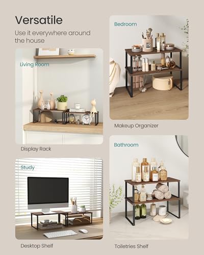 SONGMICS Cabinet Organizer Shelf, Set of 2 Spice Rack, Kitchen Storage
