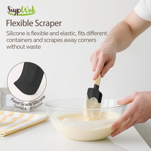 Silicone Spatula Set, Food Grade Rubber Spatula-5 Piece Nonstick Rubber Spatulas, Spoonula, Jar Scraper for Cooking, Baking, Mixing, Frosting - Heat Resistant Up to 600°F (5 Pcs Black)