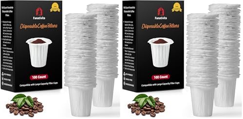 Fanativita Disposable Coffee Filters for My K-Cup, K-Carafe, Cuisinart SS-RFC and Other Large Reusable Filter Cups (White 100 Count) (Pack of 2)