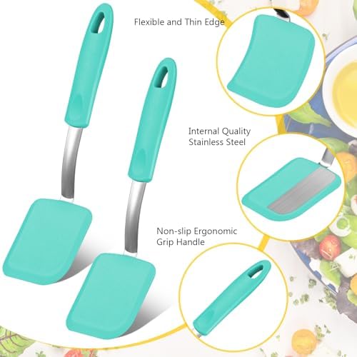 2 Pcs Mini Silicone Cookie Brownie Spatula,Solid Flat,Green