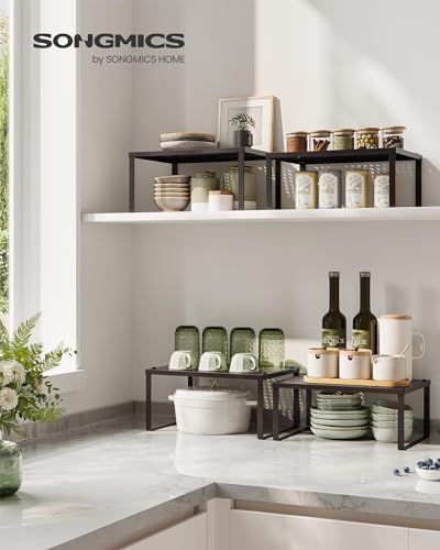 SONGMICS Set of 2 Metal Spice Racks, Stackable Expandable Shelf Risers
