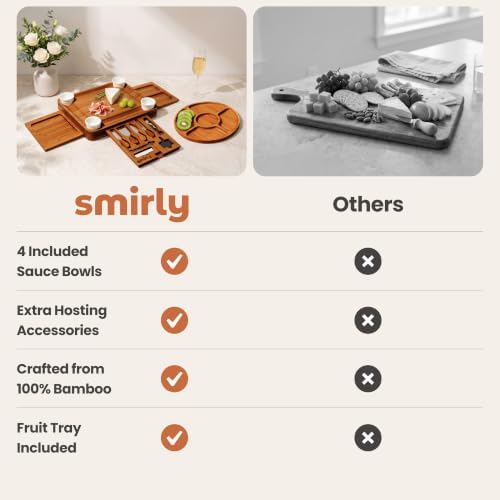 SMIRLY Charcuterie Boards Set, Large Cheese Board Set, Carbonized Bamboo