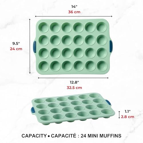 Starfrit 24-Cup Mini Muffin Pan, Silicone, Metal Frame, Green