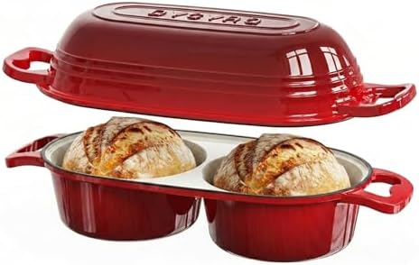 Enameled Cast Iron Dutch Oven Pot with Lid, Double Bread Loaf Pan