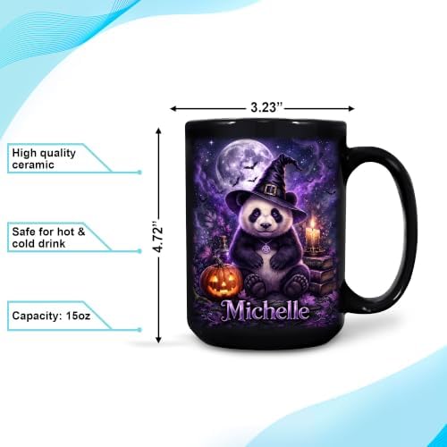 Hyturtle Personalized Halloween Panda Mug, Custom Name Gift for Women
