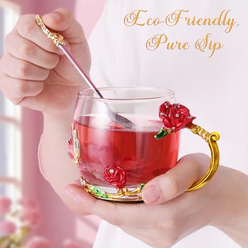 Women Glass Tea Coffee Pretty Cup Gift Set Cute Mug Teacher Appreciation Soul Bestie Co Worker Thank You Grandma Gigi Granny Mother Day Wife Daughter Son First Mama Mommy Bonus Mom Christmas Birthday