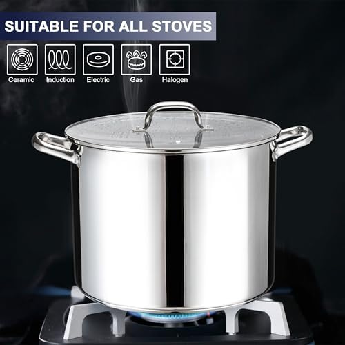 LIANYU 14 QT Stainless Steel Large Stock Pot,Heavy Stockpot with Glass Lid