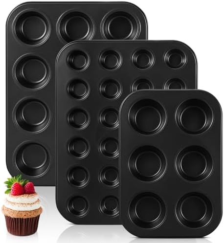 SiliFine 3 Pack Nonstick Muffin Pans, 6, 12, 24 Cup Cupcake Baking Tins