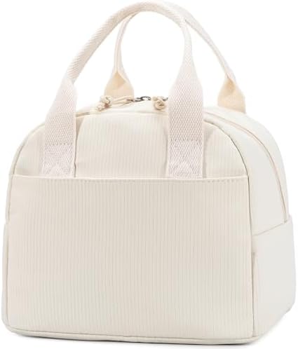 LOVELYWIND Lunch Box for Women, Insulated Lunch Bag, White Textured Tote