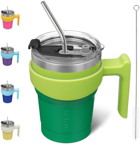 BJPKPK 10 oz Mini Tumbler with Lid, Straw & Handle, Insulated Steel Cup
