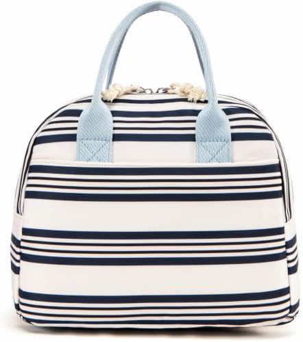 LOVELYWIND Lunch Box for Women, Insulated Lunch Bag, Navy Stripe Tote