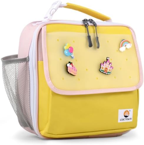 CaCTOUR Lunch Box Kids,Fun Color Lunch Box for Girls,Large Soft Cooler Lunch Bag for Kids,Back to School Thermal Insulated Lunch Tote Bag for School Daycare Outdoor (Yellow Pink)