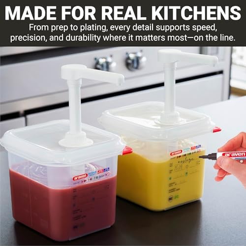 Araven Sauce Dispenser with Pump, Single Container for Serving Condiments in Commercial Kitchen, 1 Oz Capacity, 1 Count, Clear