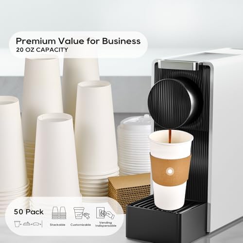 JOLLY PARTY 50 Pack 20 oz Disposable Paper Coffee Cups with Lids & Sleeves