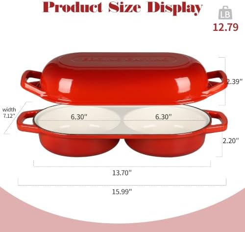 EDGING CASTING Enameled Cast Iron Double Bread Dutch Oven, Red