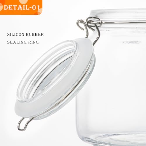 34oz Square Glass Food Storage Jars with Airtight Clamp Lids 3 Pack