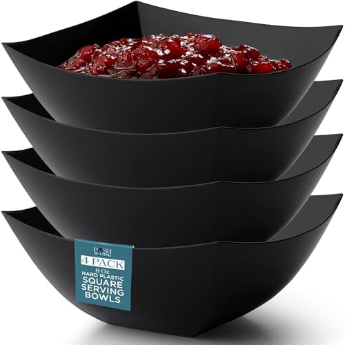 4 Pack Disposable Black Plastic Serving Bowls Square Party Candy Use 8oz