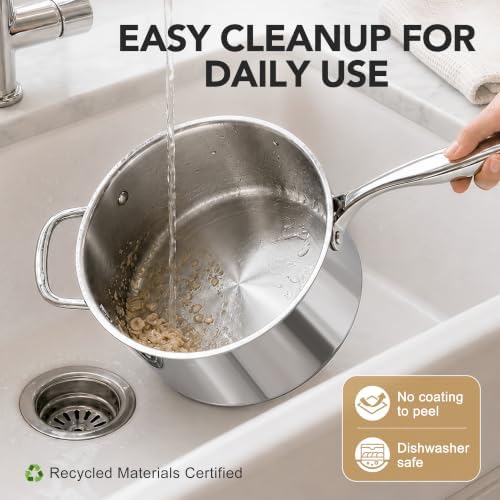 MICHELANGELO 4 Quart Stainless Steel Saucepan with Lid & Helper Handle