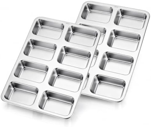 LIANYU Mini Loaf Pans 8-Cavity, Stainless Steel Bread Pans for Baking, 2PCS