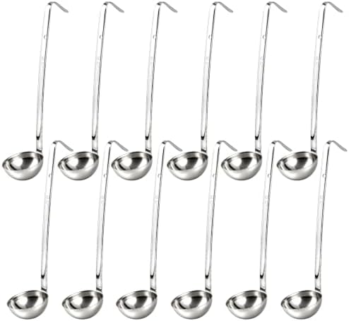 12 Pieces Stainless Steel Soup Ladle Sturdy Soup Ladle with Long Handles Portion Control Serving Spoons for Cooking Soup Sauce Kitchen Home(2 oz)
