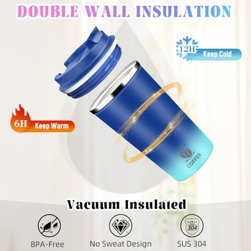 17oz Insulated Travel Coffee Mug with Flip Lid – Leakproof Stainless Steel Insulated Coffee Tumblers, Reusable Coffee Cup for Hot & Cold Drinks, Perfect for Camping & On-the-Go