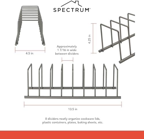 Spectrum Euro Cutting Board Holder Stand for Countertop or Inside Kitchen Cabinet Organization Industrial Gray, 8 Slot Cutting Board Drying Rack or Cabinet Plate Bakeware Storage Organizer