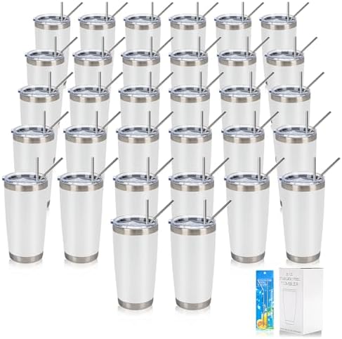 IEOVIEE 32 Pack 20oz Stainless Steel Insulated Bulk Tumblers with Lid&Straw