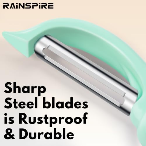 Rainspire Vegetable Peeler Potato Peelers for Kitchen, Sharp Stainless Steel Blades Veggie, Comfortable Handle Fruit Peeler, Carrot Peeler Apple Peeler Dishwasher Safe, Mint Green, 1-Pack