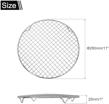 uxcell Round Cooking Rack 11 Inch Dia Stainless Steel Wire Cooling Steamer Rack for Baking Canning Cooking Roasting Cooling Grilling Drying, Silver