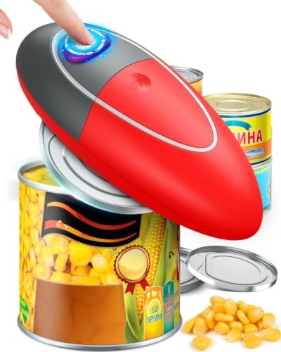 KITCHENMUH One Touch Electric Can Opener Fits All Can Sizes for Seniors with Arthritis, Battery Operated Can Opener with Smooth Edge, Food Safe Automatic Can Opener for Kitchen (Red+Grey)