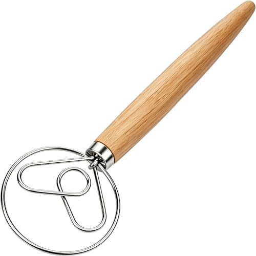 Danish Dough Whisk Stainless Steel Wood Handle for Sourdough Bread