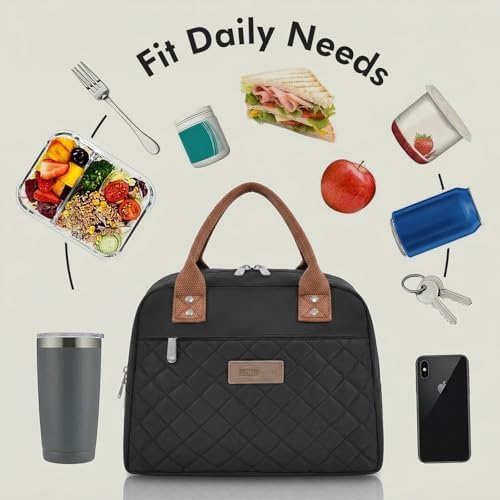 HOMESPON Insulated Lunch Bag for Women Men, Cooler Tote Box, Black