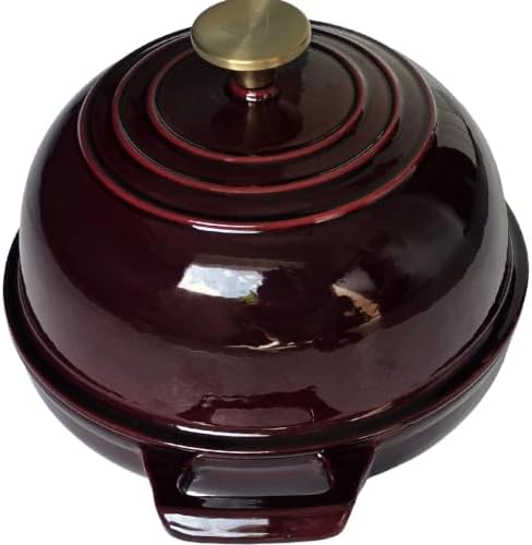 La Cuisine Enameled Cast Iron Round Bread Dutch Oven for Sourdough Crusty Bread & High‑Heat Baking. Oven-Safe 550°F/287°C, Internal Matte Black Enamel Coating, 5 QT, Cranberry