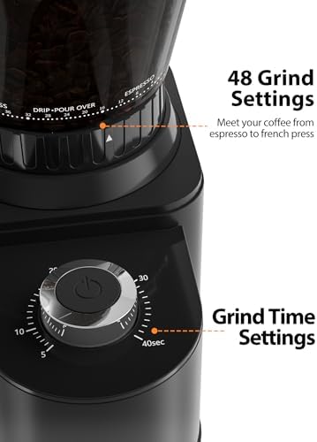 Aromaster Burr Coffee Bean Grinder, 48 Settings, Anti-Static, Black