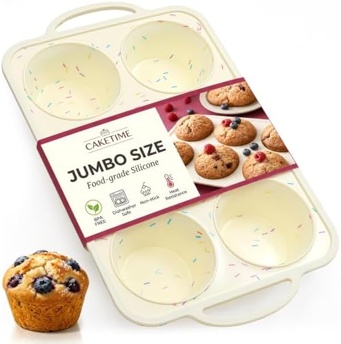 Jumbo Muffin Pan, Metal Reinforced Frame 6-Cup Large Silicone Cupcake Pan