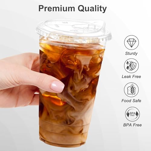 Dealusy 100 Pack - 24 oz Clear Plastic Cups with Sip Lids