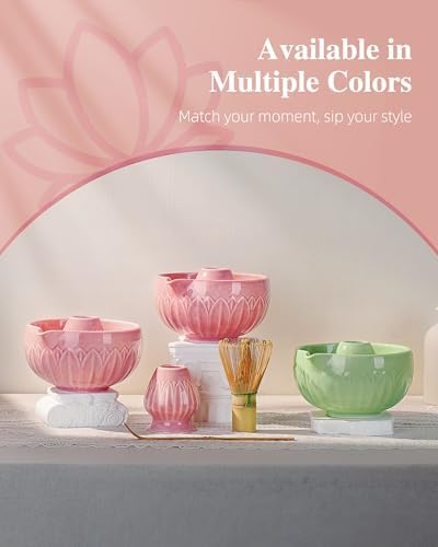 ZENS Premium Matcha Whisk Set, 6pcs Cearmic Matcha Kit & Tools, Pink