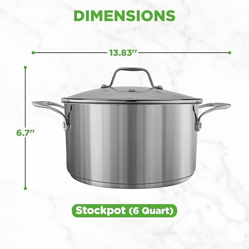 NutriChef 6 Quart Stainless Steel Stock Pot with Lid | Induction Cookware for Home & Commercial Use | Heavy Duty Cooking Pot for Boiling or Simmering Soup, Pasta, Seafood, and Sauces