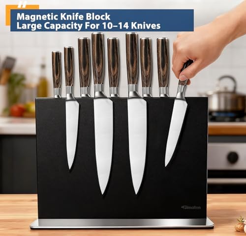 Magnetic Knife Block Stand Without Knives Stainless Steel 12 Inch Black Double Sided Home Kitchen Organizer Storage Knife Holder Board for Counter Top with Strong Magnets